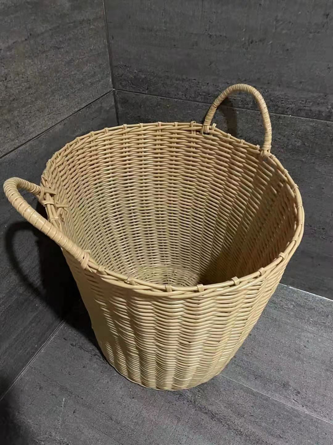 云宿/隐宿—塑料布草筐 浅咖色 塑料藤编 高45cm